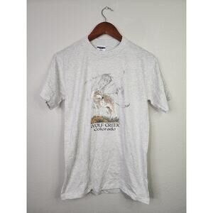Vintage Wolf Creek Colorado Shirt CO Graphic Gray T-Shirt 90s Jerzees VTG Small